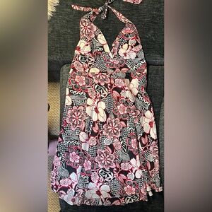 Ricki's Black, White & Red Floral Backless Halter Dress